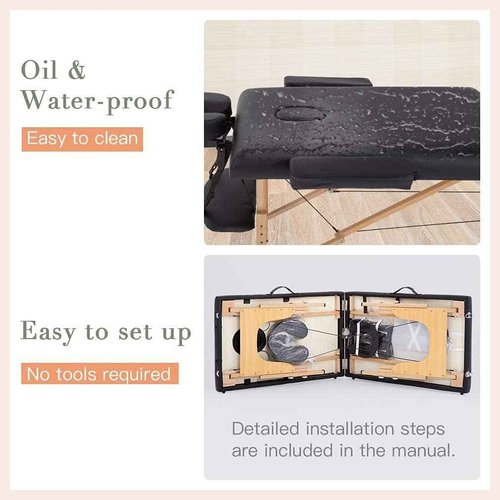 BestMassage Massage Bed Portable Massage Table 2 Folding Lash Bed Height Adjustable 24 Inch Wide Spa Table with Non-Woven Bag for Spa Footmassage Facial CareSpa Tattoo