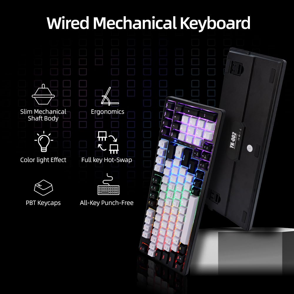 ANGELOYANG Mechanical Gaming Keyboard, Full Key Percent Compact Wired RGB Backlit Light Up, Red Switches Hot Swappable USB C Creamy Sounding Silent Black Mechanical Keyboard for PC MAC