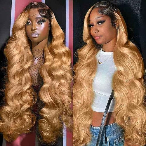AMIRTY 200% density 13x6 Honey Blonde Lace Front Wigs Human Hair 13x6 Body Wave Lace Front Wigs Human Hair for Women Ombre HD Transparent Lace Frontal Wig Human Hair Pre Plucked with Baby Hair 24inch