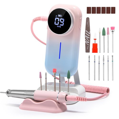 BAOSHISHAN Professional Nail Drill Machine, 20000RPM Electric Cordless Nail Drill with Base Pen Holder, Rechargeable Nail File 11 Drill Bits for Remove Gel Acrylic Nail