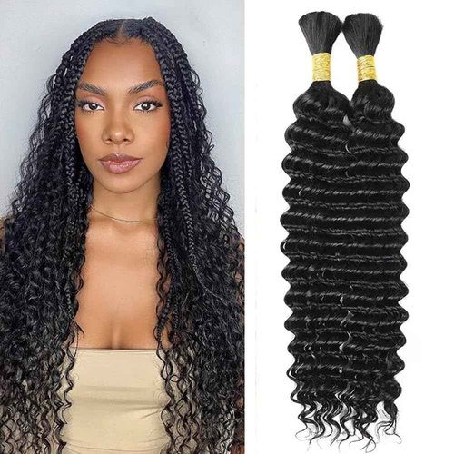 Human Braiding Hair for Boho Braids 22Inch Deep Wave Bulk Human Hair No Weft 90g (2Bundles-1Pack)10A Brazilian Virgin Curly Hair Extension Wet and Wavy Micro Human hair Braiding Hair