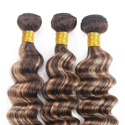 Highlight Bundles P4613 Loose Deep Wave Human Hair Bundle Ombre Brown 3 Bundles 28 28 28 Inch Two Tone Chocolate Brown Mixed With 613 Blonde Bundle 300G