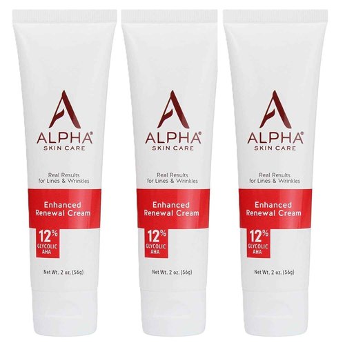 Alpha Skin Care Enhanced Renewal Cream, Anti-Aging Formula, 12% Glycolic Hydroxy Acid (AHA), Reduces Lines & Wrinkles, For Normal to Dry Skin, 2 oz, Pack of 3