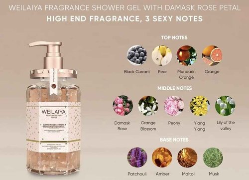 Weilaiya Damask Grand Rose Extract Shower Gel – 450mL / 15.2 fl oz – Moisturizing Body Wash with Natural Rose Essence – Gentle, Hydrating, Aromatherapy Cleanser for All Skin Types