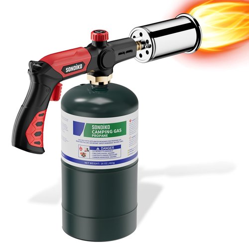 Sondiko Powerful Grill & Cooking Propane Torch L8010, Sous Vide, Campfire Starter, Adjustable Wood Torch Burner for Searing Steak, BBQ, Welding(Red & Black) Propane Tank Not Included