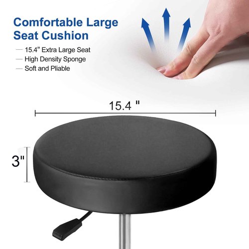 JMU Rolling Stool with Wheels, PVC Leather Large Seat Stool, 400lbs Weight Capacity, Heavy Duty Adjustable Height for Medical Tattoo Office Lab Dentists Healthcare (Black)