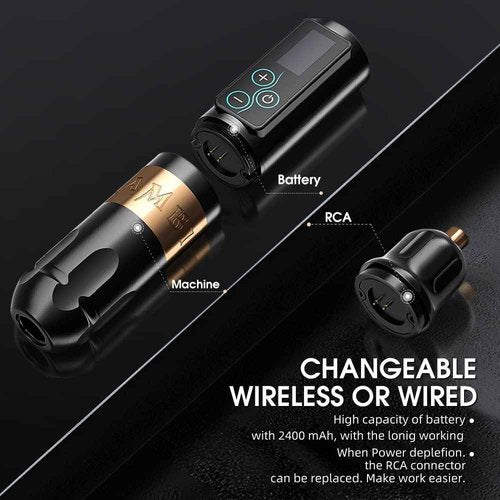 Ambition Vibe Tattoo Machine Rotary Cartridge Battery Pen with Extra 2400mAh Touch Buttons LED Digital Display Wireless Power Brushless Motor Equipment Supply for Professional Artists and Beginners