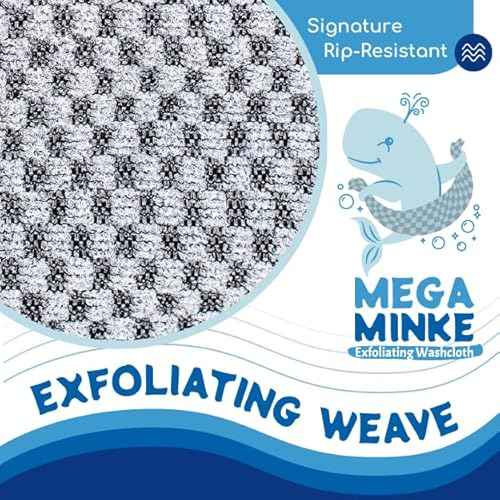 JJ KENT MEGA Minke Exfoliating Washcloth - Reusable Exfoliating Body Scrubber and Dead Skin Remover for Super Soft Skin - Rip-Resistant Large Washcloths for Showering