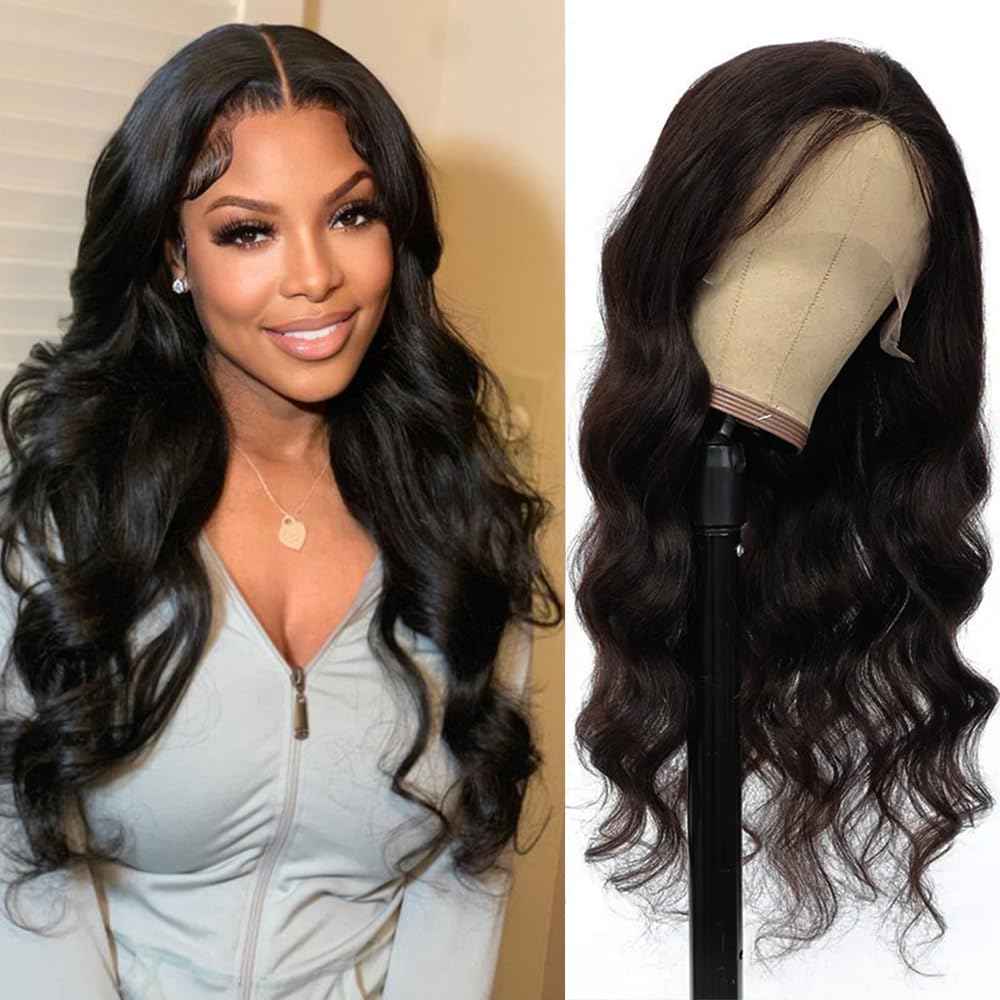 Pinketer 13x4 Body Wave Lace Front Wigs Human Hair 180% Density Brazilian Virgin Human Hair Wigs with Baby Hair Curly Wigs for Black Women Natural Color (Body Wave Wig, 18in)