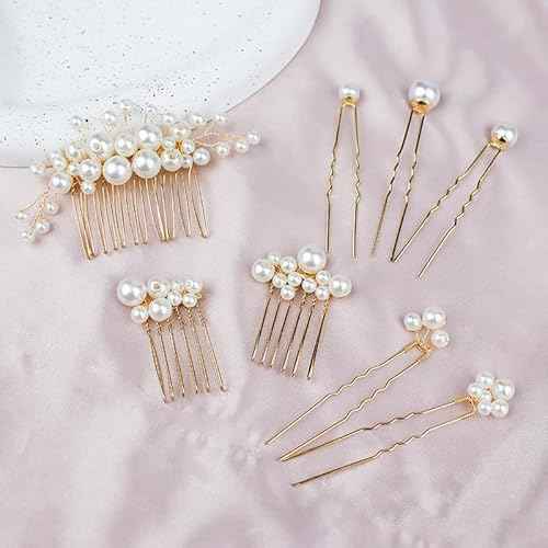 8 Pcs Pearl Hair Combs Set Wedding Bridal Rhinestone Hair Pins for Bridesmaids Brides Flower Girls Hair Accessories