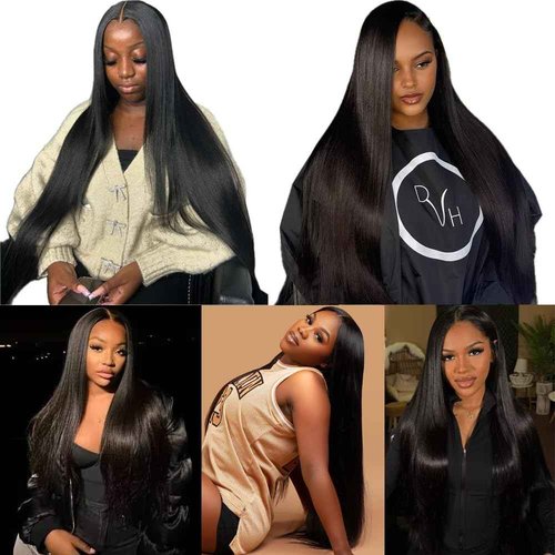 Straight Human Hair Bundles 16 18 20 Inch 12A Brazilian Virgin Straight Hair Bundles 100% Unprocessed Human Hair Weave Bundles Human Hair Extensions for Black Women Natural Black Color