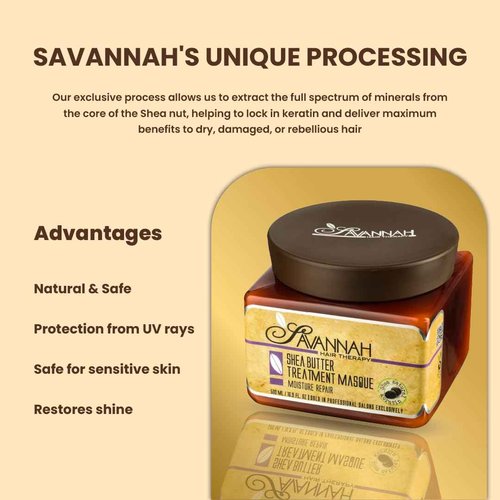 Savannah Hair Therapy Bundle - Shea Butter Treatment Oil 1.69 oz (50ml) + Hair Mask 16.9 oz (500ml), Deep Conditioner, Natural Keratin Treatment for Dry Damaged hair, vitamin B6, Sodium Chloride Free.