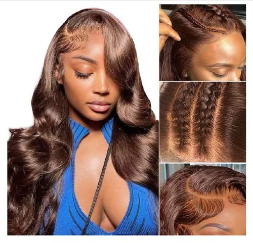 Auburn Brown Body Wave Lace Front Wig - 200 Density, HD Transparent Lace, Glueless, Baby Hair, Chestnut Brown Colored Human Hair Wig - 13x6