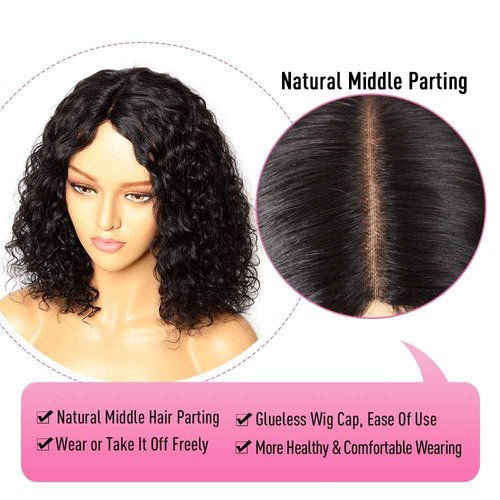 Fine Plus Glueless Wigs Human Hair Wear and Go Glueless Wig Deep Wave Curly Wigs for Black Women Middle Part Lace Human Hair wigs 150% Density Natural Black Curly Wig 14 Inch