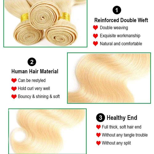 613 Blonde Bundles with Closure Human Hair (12 14 16+10") 12A Brazilian Blonde Body Wave Human Hair 3 Bundles with Closure 100% Unprocessed Virgin Body Wave Weave with Lace Closure