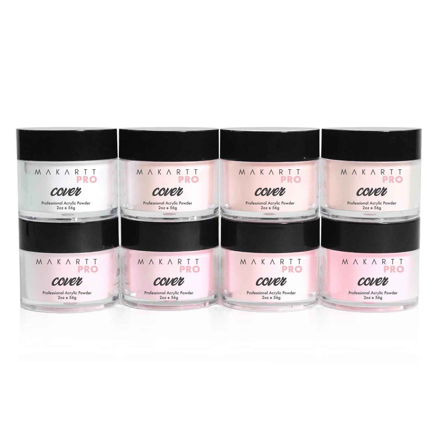 MakarttPro Cool Tone Acrylic Powder Collection - Essential Nude and Pink Cover Powder - Smooth Application - Professional Quality for Nail Technicians - Beginner Friendly - 8-Piece Set with 2oz/56g