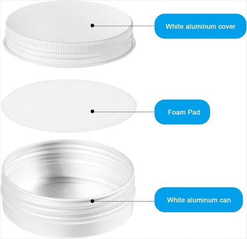 Patelai 2 oz 120 Pcs Metal Round Tins Aluminum Tin Cans Salve Tins Containers with Screw Lid 20 Sheets Stickers for Christmas Salve Spice Candies Balms Candles(White)