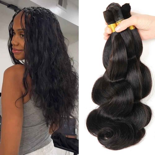 Boho Knotless Braids Human Hair Micro Braids Extension Hair Body Wave Human Bulk Hair 18"20"22"24" 1pack (4bundles(200g) Natural Black Color