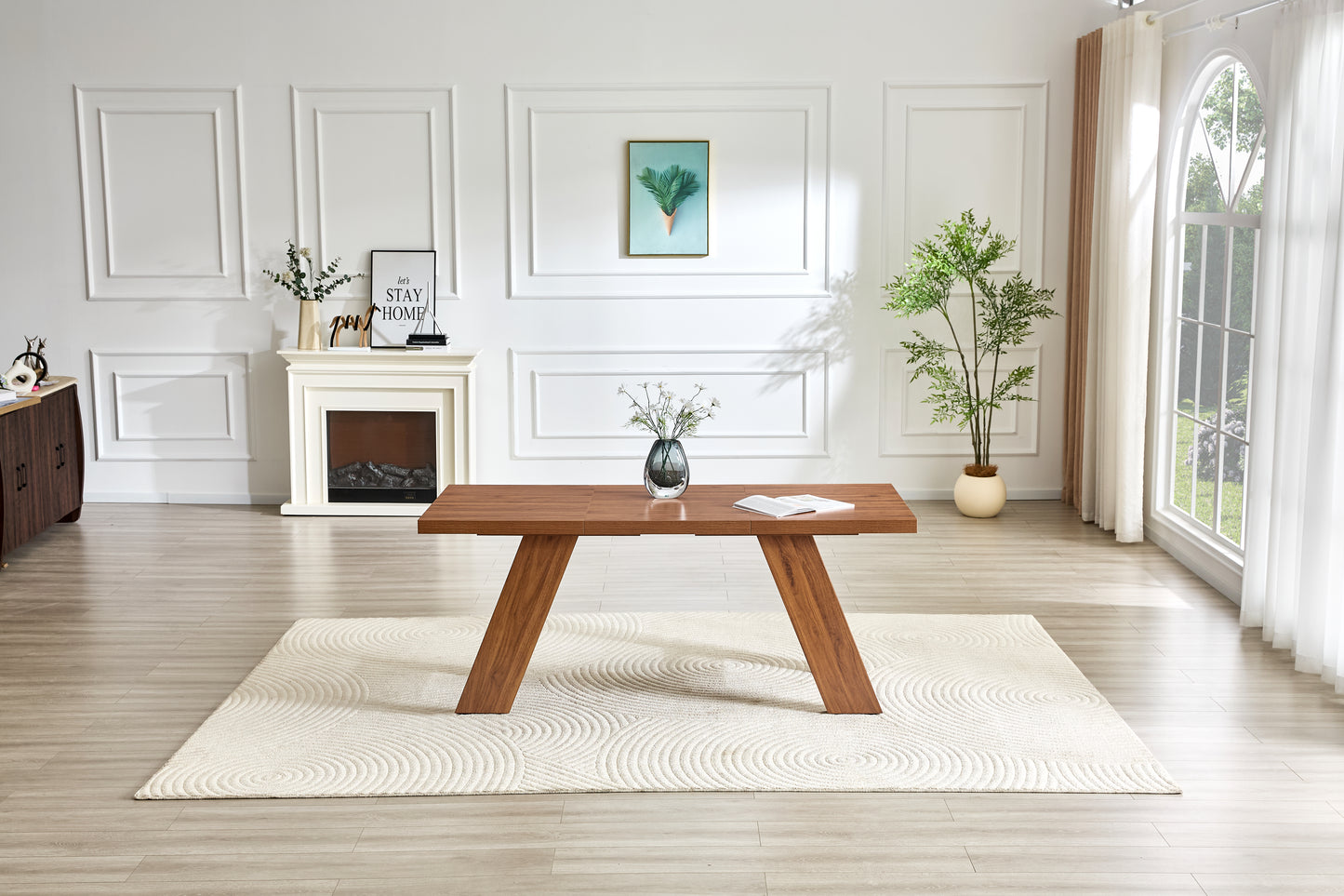 71x31.5inches Walnut Wood Grain MDF Splicing Rectangular Dining