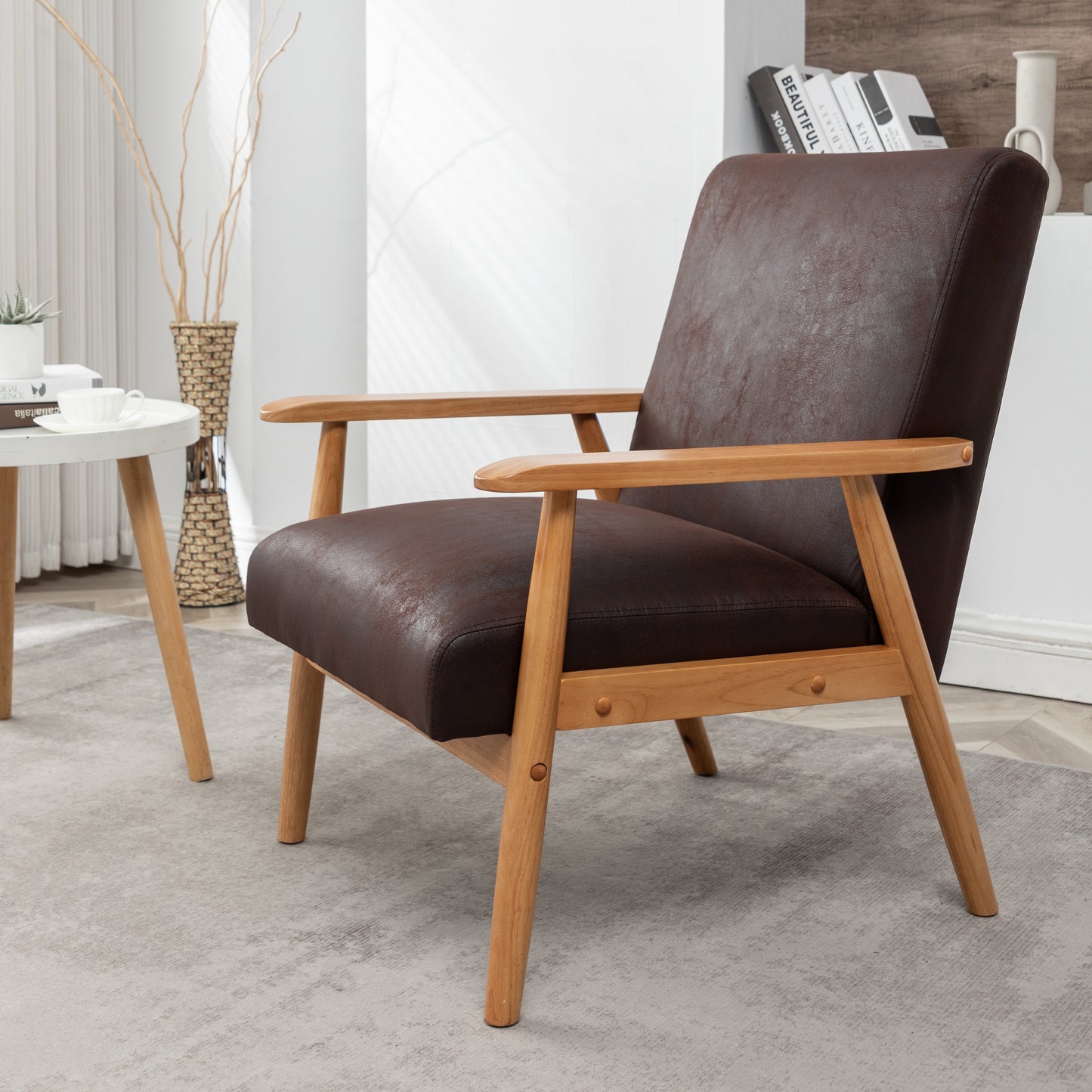 25.38 Wide Classic Mid-Century Modern Arm Chair, Dark Brown
