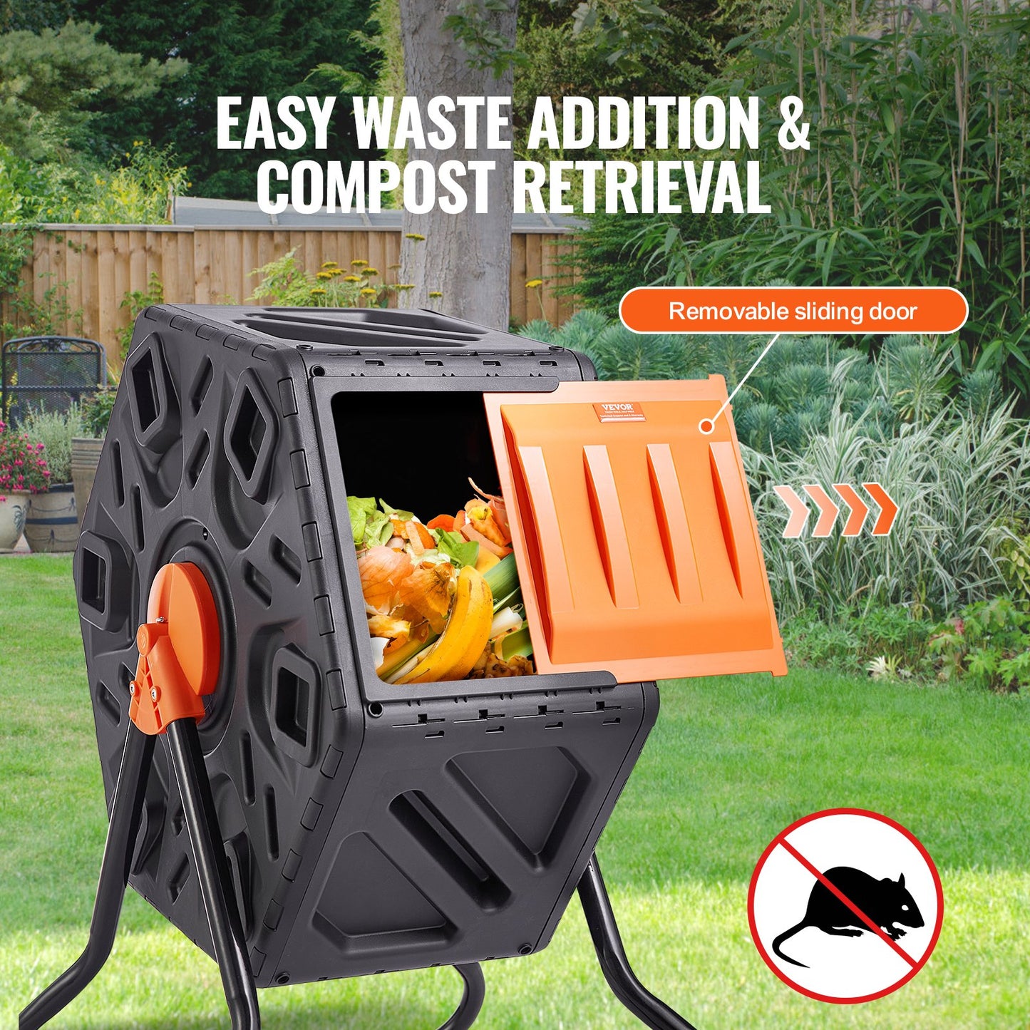 18.5-Gallon Compost Tumbler Bin with Sliding Door - Black Garden Waste Recycler
