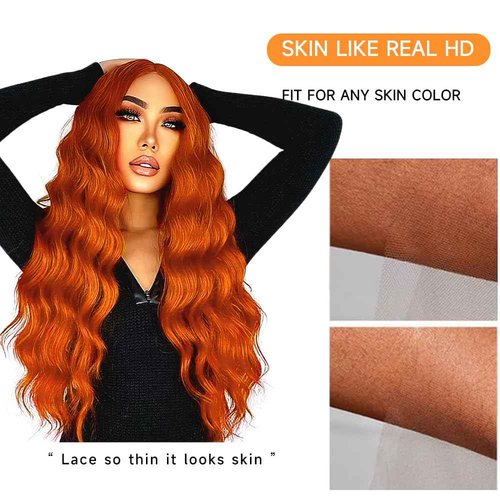 VKVL 26 Inch Ginger Lace Front Wigs Human Hair Pre Plucked 200% Density Hd Lace Front Wig 13x4 Ginger Orange Body Wave Lace Frontal Wigs Human Hair