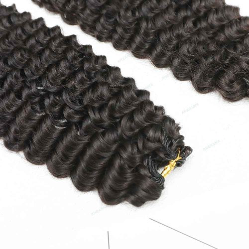 RHEANNA Feather Crochet Human Hair With Tight Curly Ends Invisible Knots Deep Curly Crochet Human Hair Extensions Knotless Pre-Separated 22inch 60g
