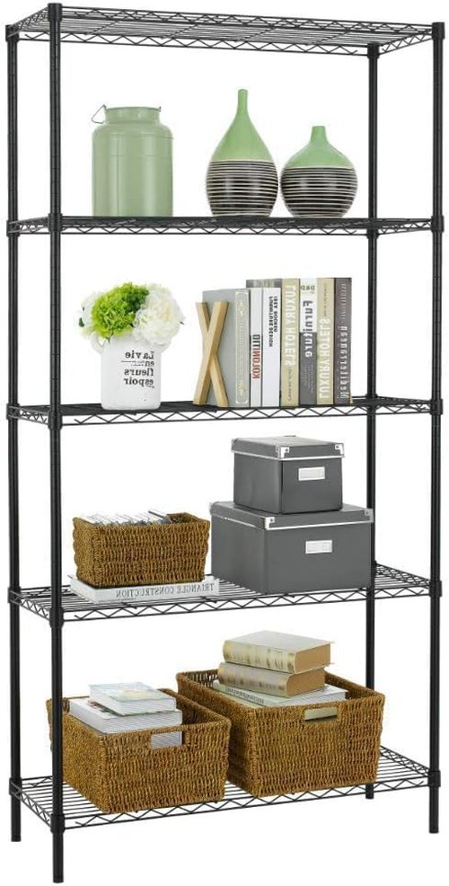 BestOffice | 5-Tier Wire Storage Shelves | 36x14x72 | Black | with Adjustable Racks | Heavy-Duty Metal Shelf, Holds Upto 1000 lbs | No-Tool Assembly | Ideal for Home & Garage Shelving
