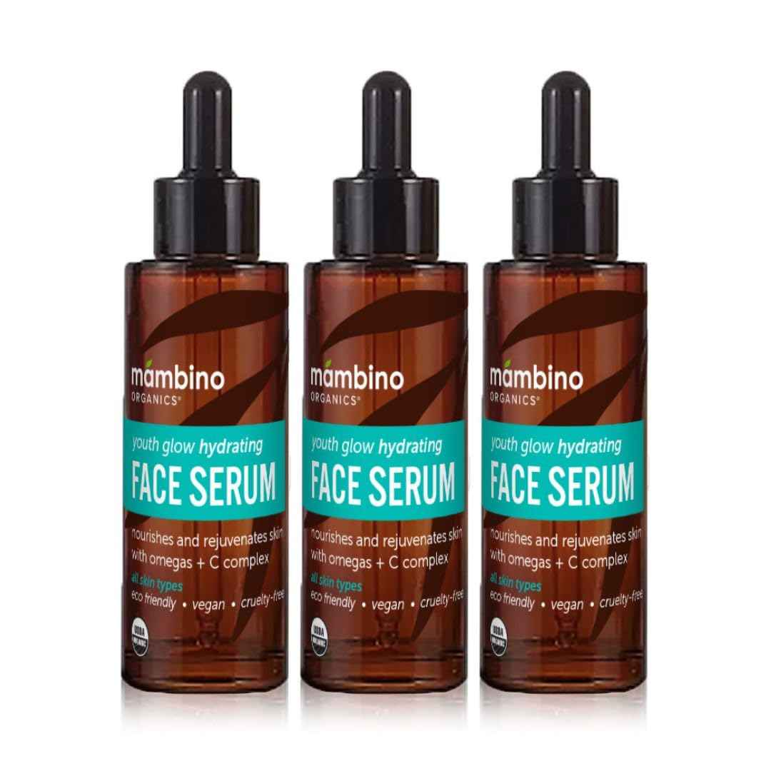 Mambino Organics Youth Glow Hydrating Serum, Vitamin C Face Serum with Marula, Rosehip Oil, Revitalizing Skin, Fades Dark Spots, Smooths Texture, Organic, Vegan, Skin Care, 1 fl oz, 3-Pack