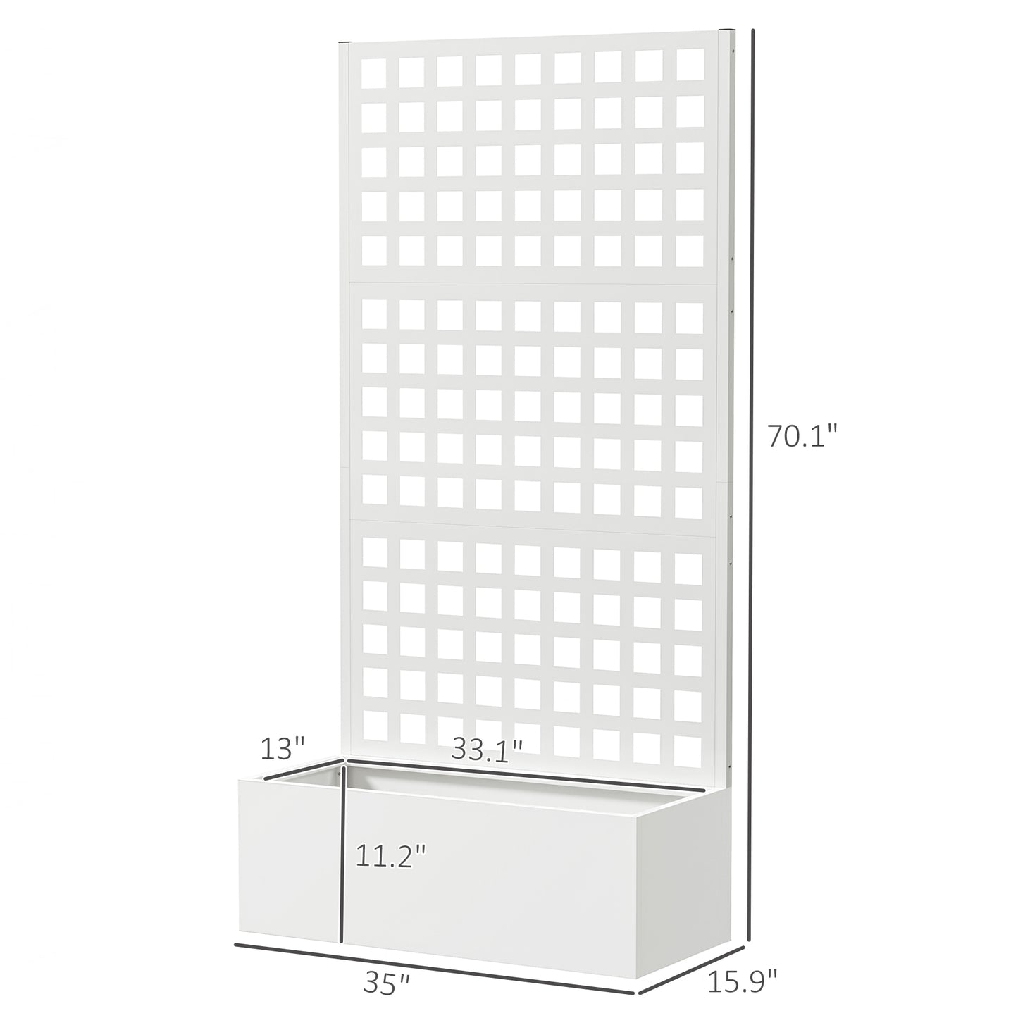 Galvanized Steel Raised Garden Bed with Trellis for Climbing Plants 35x16x70 White