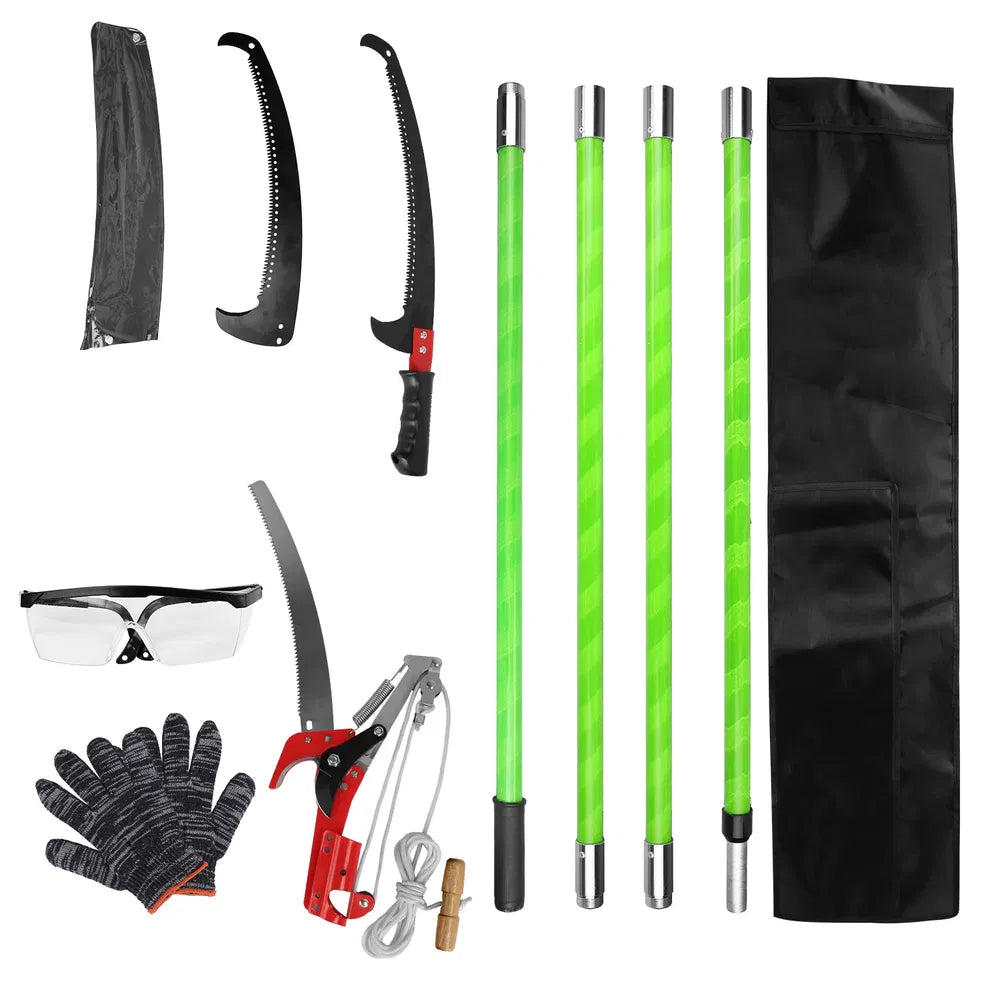 Extendable Pole Saw 8.2-15.1FT with Pruner Scissors and Safety Gear