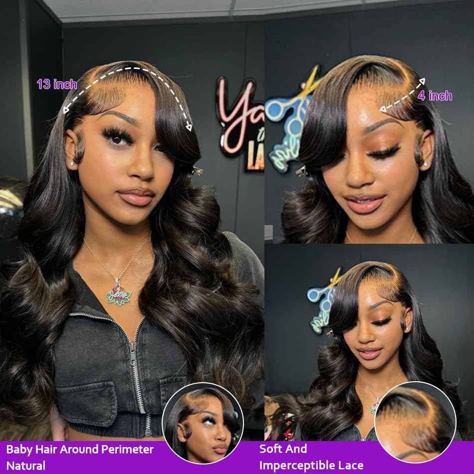 28 Inch Body Wave Lace Front Wigs Human Hair 13x4 SKINLIKE Real HD Lace Front Wigs Human Hair Pre Plucked Body Wave Glueless Frontal Wigs Human Hair 180% Density for Women