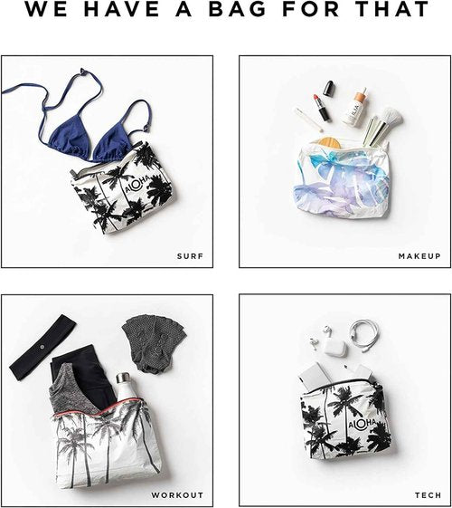 ALOHA Collection Max Pouch, Lightweight, Packable, & Splash-Proof - Durable, Washable, & Reusable Makeup Pouch for Cosmetics, Pool, Beach & Travel, Easy to Clean & Sustainable Material (14.5" x 11.5")