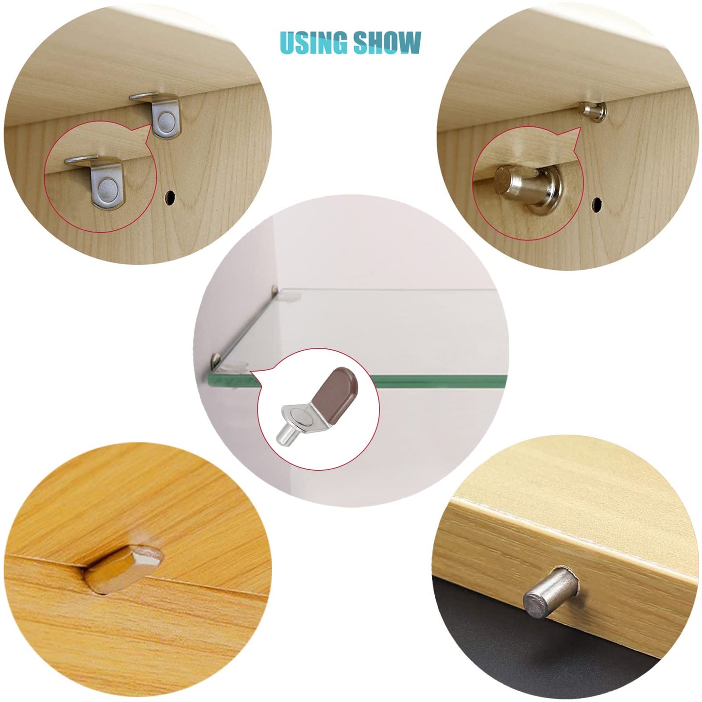 102Pcs Shelf Pins Pegs Kit,6 Styles Nickel Plated Shelf Support Pegs,Bookshelf Pegs for Shelves,L-Shaped Clips with Rubber Sleeve,Shelf Pins Holders for Furniture Glass Corner & Closet(5mm & 1/4inch)