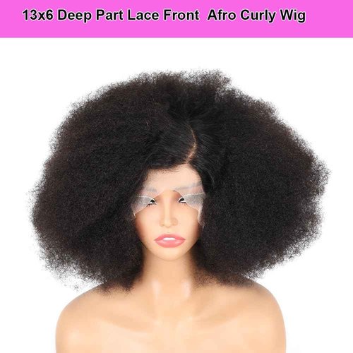 Domiso 13x6 Curly Afro Lace Front Human Hair Wigs Afro Kinky Curly Transparent Lace Front Wigs Deep Parting 200% Density Afro Wigs Knots Bleached Hairline Pre Plucked Natural Black Color 20 Inch