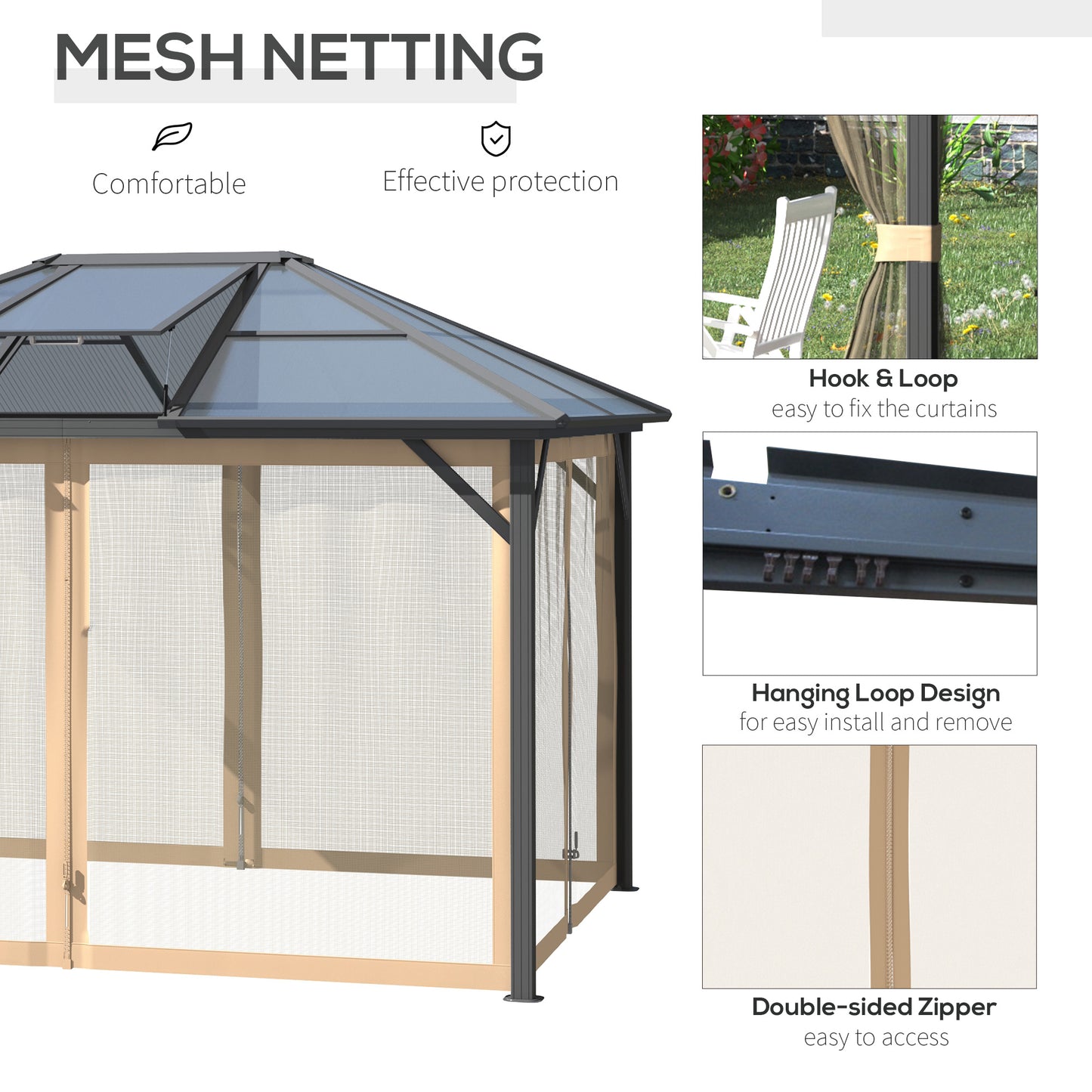 10' x 12' Hardtop Gazebo Canopy with Aluminum Frame & Netting