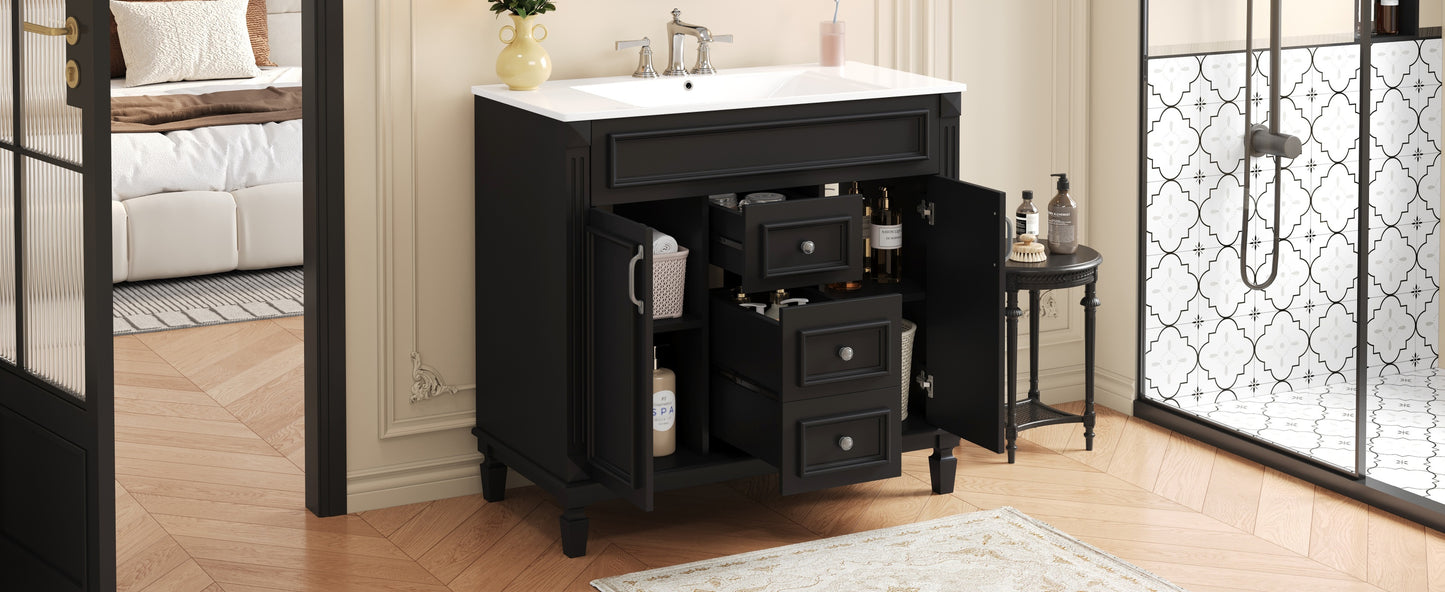 36-Inch Black Bathroom Vanity with Sink & Storage Cabinet