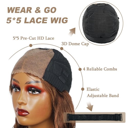 Lauberita 22 Inch 5x5 HD Lace Closure Wigs Human Hair Wear and Go Glueless Wigs Pre Plucked Pre Cut 180% #4 Chocolate Brown Lace Front Wigs Human Hair