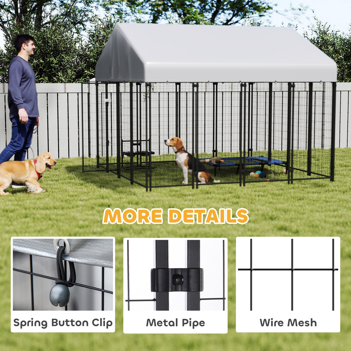 Heavy Duty Outdoor Dog Kennel with Roof, 8x8x6 ft Enclosure, Escape-Proof Lock