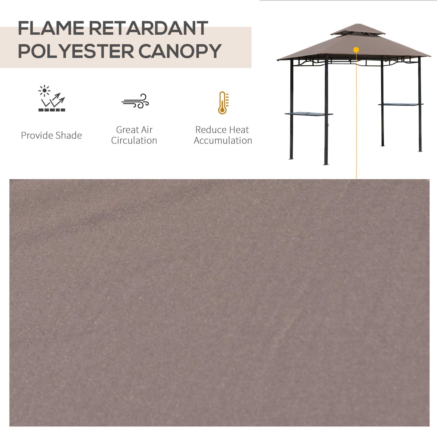 Grill Gazebo with Double Roof - Outdoor BBQ Canopy Shelter - Coffee