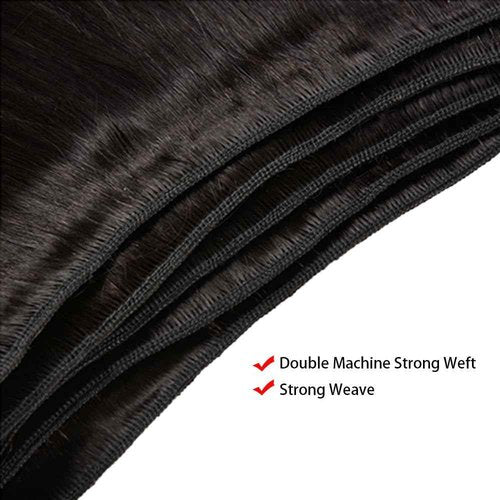 Straight Human Hair Bundles 16 18 20 Inch 12A Brazilian Virgin Straight Hair Bundles 100% Unprocessed Human Hair Weave Bundles Human Hair Extensions for Black Women Natural Black Color