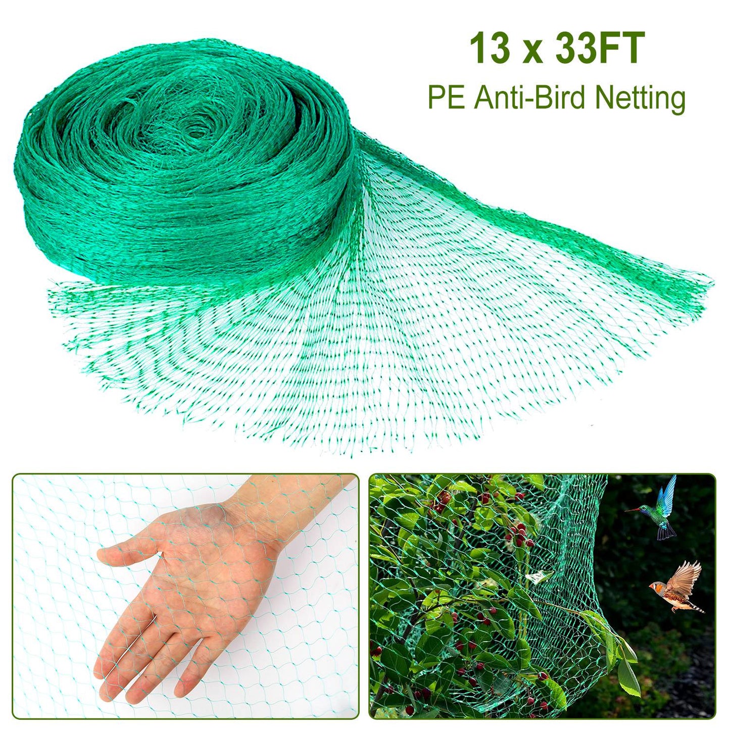 Heavy Duty Garden Bird Netting 13x33ft for Plants Fruits & Vegetables Protection
