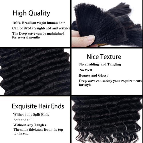 Hailookmey Human Braiding Hair for Boho Braids 150g Deep Wave Human Hair for Braiding 3 Bundles/Pack No Weft Curly Human Hair Extensions for Braids (Natural Black Color,24 Inch)