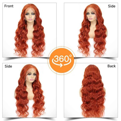 VKVL 26 Inch Ginger Lace Front Wigs Human Hair Pre Plucked 200% Density Hd Lace Front Wig 13x4 Ginger Orange Body Wave Lace Frontal Wigs Human Hair