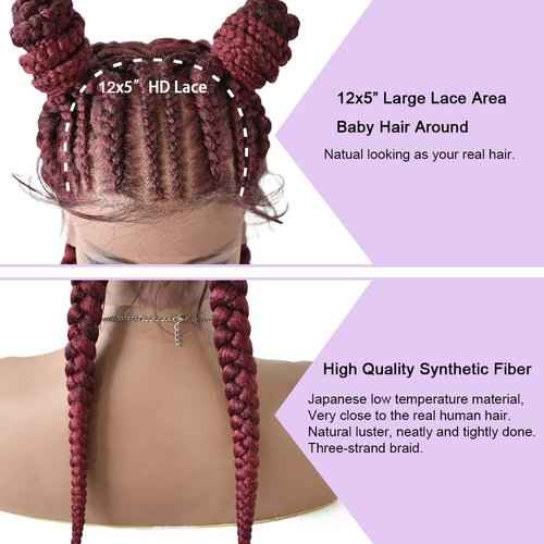 FACE MIRACLE Hand Braided 12"×5" Lace Front Cornrow Wigs 2 Ponytails Soft Lace Frontal Twist Braided Wigs with Baby Hair for Black Women (24", T1B/BUG#)