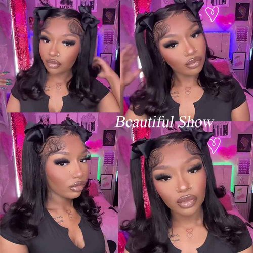 SUPERNOVA Glueless Styled Short Bob Wig Human Hair 13x4 Lace Front Braided Wigs For Black Women Straight Wear And Go Glueless Wigs Human Hair Pre Plucked Pre Cut Lace 200 Density(10 Inch)