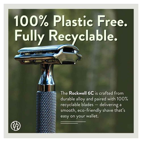 ROCKWELL RAZORS 6C White Chrome Safety Razor for Sensitive Skin. Reduces Razor Burn and Irritation. Comes with 6 Adjustable Shave Settings and 5 Recyclable Blades. Reusable Razor for Men and Women