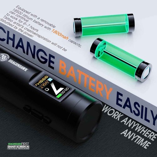 Dragonhawk Tattoo Kit X7 Tattoo Gun Kit Pen Machine Wireless Rotary Complete Tattoo Kit Smart Display 2 Replaceable Batteries 1,800mAh - Brushless Tattoo Motor by Mcore