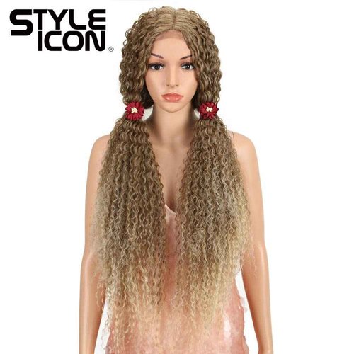 Style Icon 38” Long Curly Wig Lace Front Wigs Synthetic Wigs with Baby Hair Half Hand Tied 130% Density Hair Replacement Wigs (38", T12/613F)