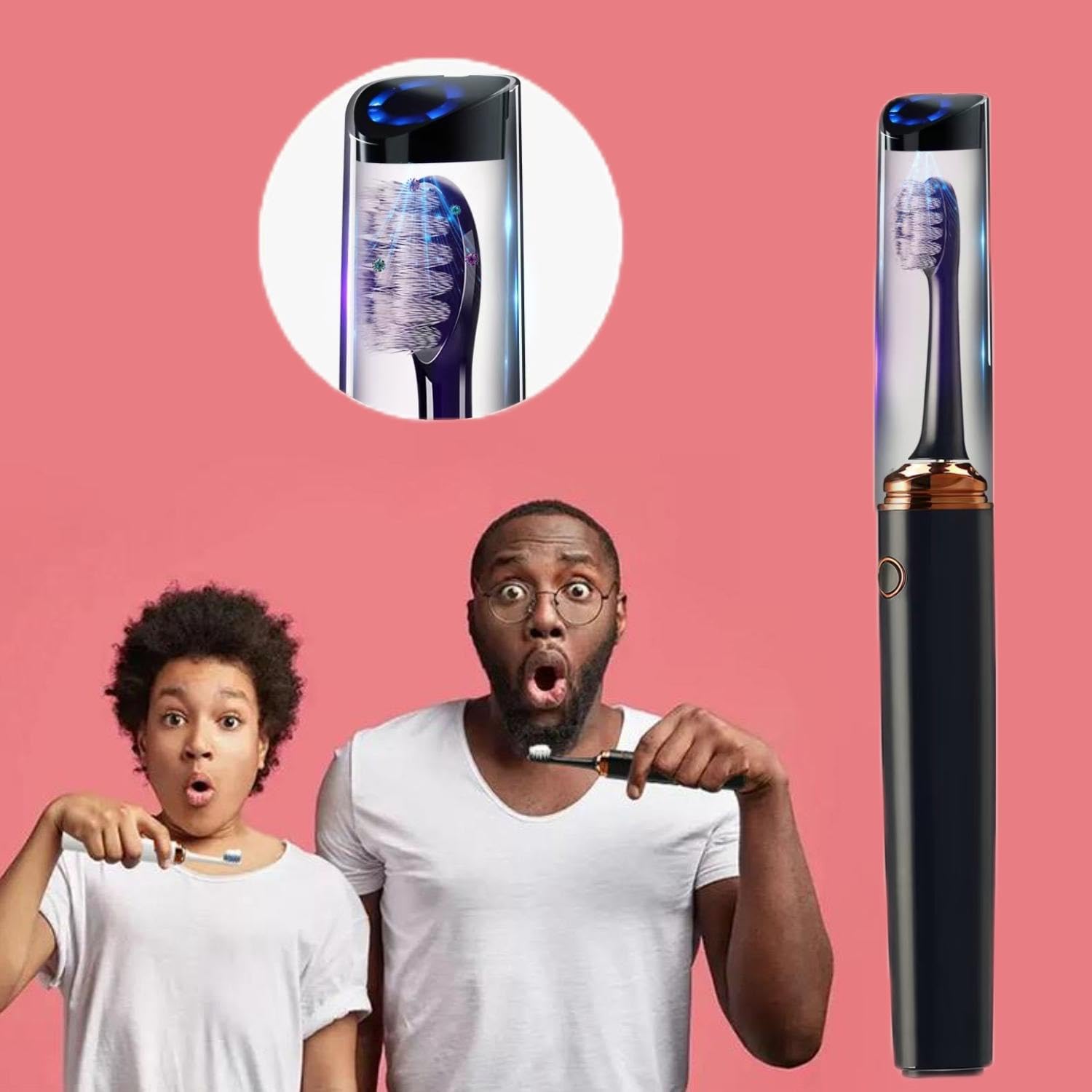 Generic JDHAVMOS Sonic Toothbrush-Rechargeable, Ultra Whitening 40,000 VPM Powerful Electric Toothbrush and Cleaning Station,Black(Pack of 4Brush Heads &1Travel Case &Toothbrush Holder)